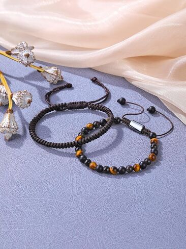 Jovivi Natural Stone Beaded Healing Bracelets for Men 6mm Healing Tiger Eye Obsidian Matte Onxy Hematite Beads Mens Crystal Bracelet Set for BF Husband Him Birthday Gifts in Saudi Arabia