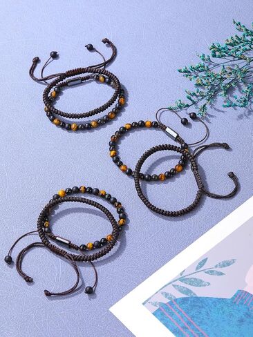 Jovivi Natural Stone Beaded Healing Bracelets for Men 6mm Healing Tiger Eye Obsidian Matte Onxy Hematite Beads Mens Crystal Bracelet Set for BF Husband Him Birthday Gifts in Saudi Arabia