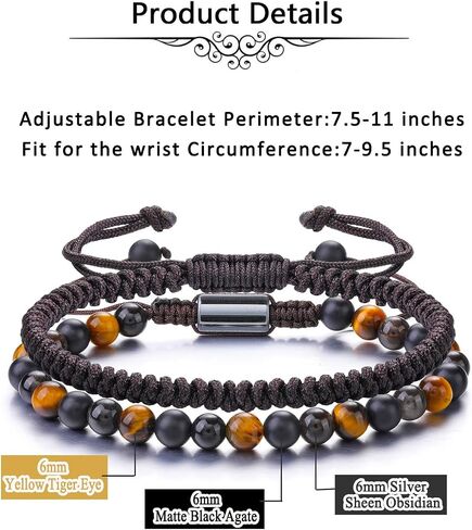 Jovivi Natural Stone Beaded Healing Bracelets for Men 6mm Healing Tiger Eye Obsidian Matte Onxy Hematite Beads Mens Crystal Bracelet Set for BF Husband Him Birthday Gifts in Saudi Arabia