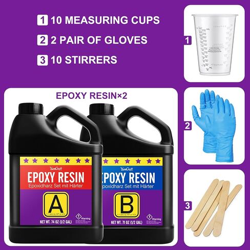 راتنجات الإيبوكسي - مجموعة راتنجات الإيبوكسي الشفافة الكريستالية بوزن 72 أونصة، خالية من الفقاعات، مضادة للاصفرار، ذاتية التسوية، راتنجات فنية عالية اللمعان للحرف الفنية التي تصنعها بنفسك، والمجوهرات، والطاولة، والقوالب، وصديقة للمبتدئين في صناعة الراتنج in Kuwait