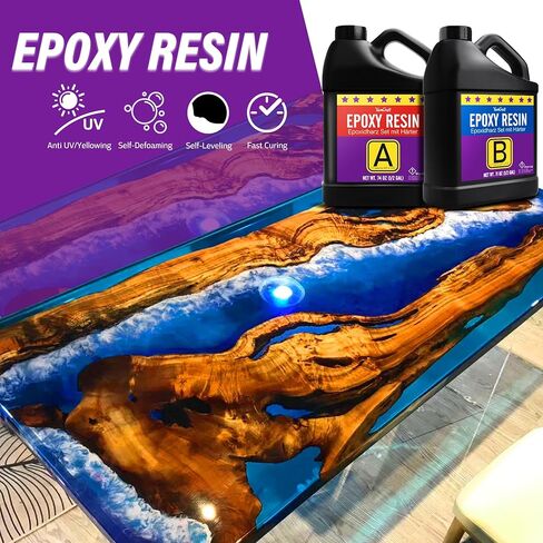 راتنجات الإيبوكسي - مجموعة راتنجات الإيبوكسي الشفافة الكريستالية بوزن 72 أونصة، خالية من الفقاعات، مضادة للاصفرار، ذاتية التسوية، راتنجات فنية عالية اللمعان للحرف الفنية التي تصنعها بنفسك، والمجوهرات، والطاولة، والقوالب، وصديقة للمبتدئين في صناعة الراتنج in Kuwait