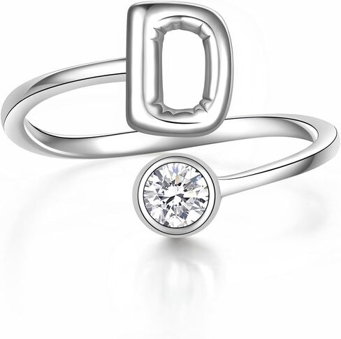 JLYY White Gold Plating Bubble Letter Ring S925 Sterling Silver Adjustable Balloon Initial Letter Open Ring Finger Ring for Women Gift Jewelry in Saudi Arabia