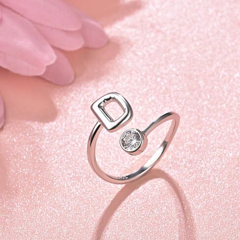 JLYY White Gold Plating Bubble Letter Ring S925 Sterling Silver Adjustable Balloon Initial Letter Open Ring Finger Ring for Women Gift Jewelry in Saudi Arabia
