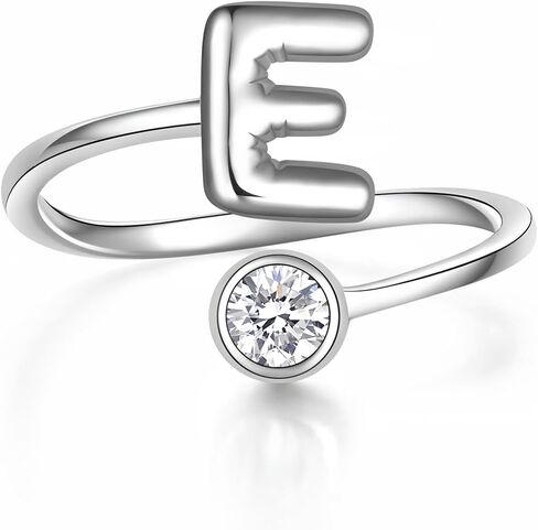 JLYY White Gold Plating Bubble Letter Ring S925 Sterling Silver Adjustable Balloon Initial Letter Open Ring Finger Ring for Women Gift Jewelry in Saudi Arabia