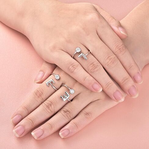 JLYY White Gold Plating Bubble Letter Ring S925 Sterling Silver Adjustable Balloon Initial Letter Open Ring Finger Ring for Women Gift Jewelry in Saudi Arabia