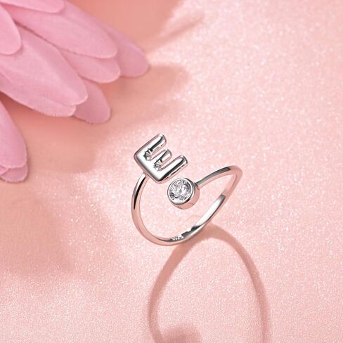 JLYY White Gold Plating Bubble Letter Ring S925 Sterling Silver Adjustable Balloon Initial Letter Open Ring Finger Ring for Women Gift Jewelry in Saudi Arabia