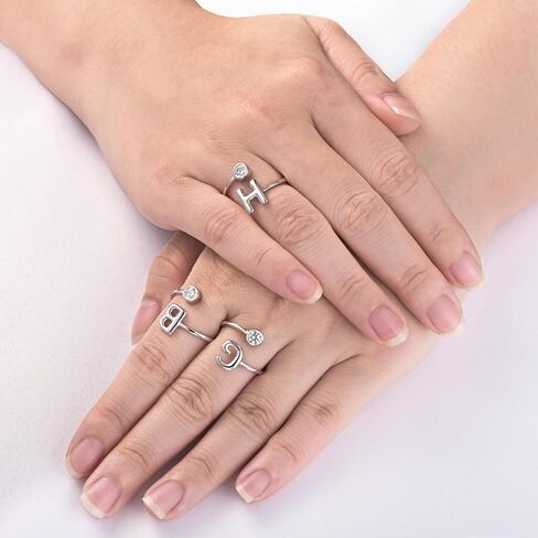 JLYY White Gold Plating Bubble Letter Ring S925 Sterling Silver Adjustable Balloon Initial Letter Open Ring Finger Ring for Women Gift Jewelry in Kuwait