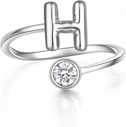 JLYY White Gold Plating Bubble Letter Ring S925 Sterling Silver Adjustable Balloon Initial Letter Open Ring Finger Ring for Women Gift Jewelry in Kuwait