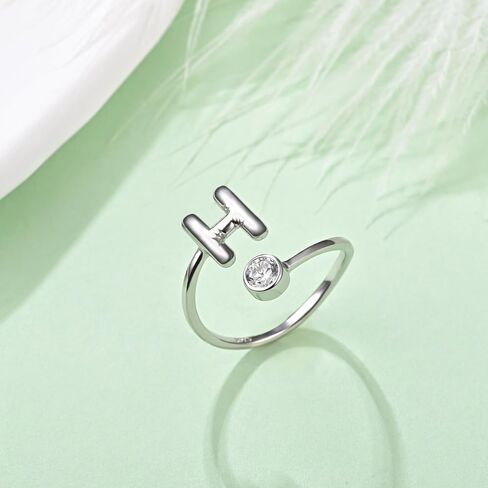 JLYY White Gold Plating Bubble Letter Ring S925 Sterling Silver Adjustable Balloon Initial Letter Open Ring Finger Ring for Women Gift Jewelry in Kuwait