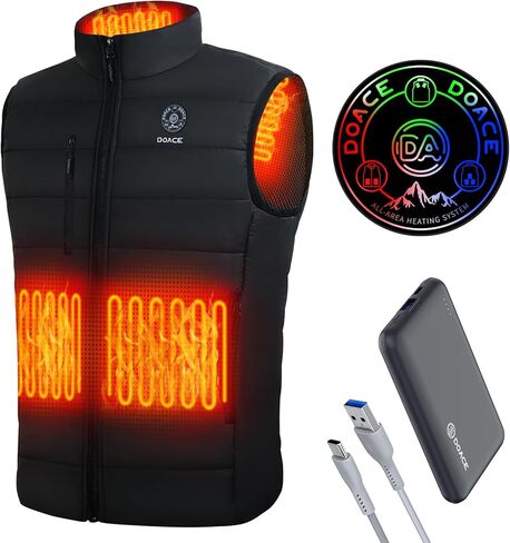 سترة DOACE المُدفأة (أسود، XL) مع بطارية مطورة بقدرة 10000 مللي أمبير في الساعة in Kuwait