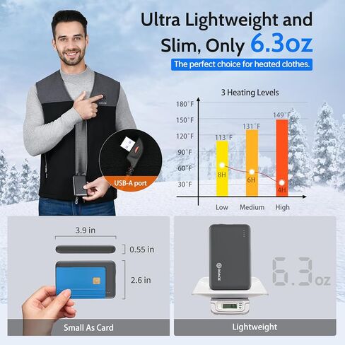 سترة DOACE المُدفأة (أسود، XL) مع بطارية مطورة بقدرة 10000 مللي أمبير في الساعة in Kuwait