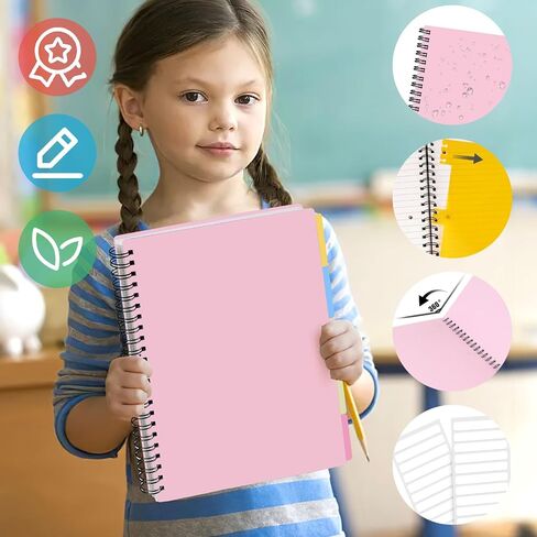 دفتر ملاحظات حلزوني ذو غلاف صلب من Koogel مع علامات تبويب، مجلات جامعية مقاس 8.5 × 11 بوصة مع فواصل موضوع دفتر ملاحظات حلزوني ذو حواف مثقوبة لمكتب المدرسة، أرجواني in Saudi Arabia