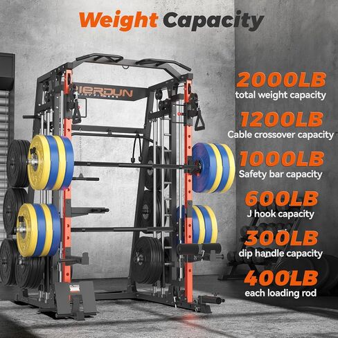 FEIERDUN Smit Machine Power Cage FOR01، حامل القرفصاء لصالة الألعاب الرياضية المنزلية الكل في واحد مع قضيب حديد وقضيب حد صلب واثنين من أنظمة السحب LAT وآلة كروس الكابل لصالة الألعاب الرياضية المنزلية in Kuwait