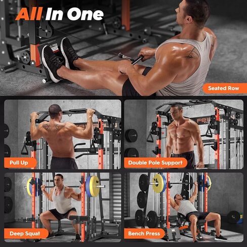 FEIERDUN Smit Machine Power Cage FOR01، حامل القرفصاء لصالة الألعاب الرياضية المنزلية الكل في واحد مع قضيب حديد وقضيب حد صلب واثنين من أنظمة السحب LAT وآلة كروس الكابل لصالة الألعاب الرياضية المنزلية in Kuwait