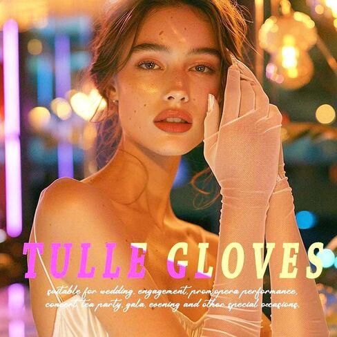 CASDRE Long Tulle Gloves Elbow Length Bridal Arm Sleeves Prom Halloween Costume Sheer Gloves for Women in Kuwait
