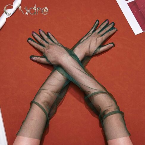 CASDRE Long Tulle Gloves Elbow Length Bridal Arm Sleeves Prom Halloween Costume Sheer Gloves for Women in Kuwait