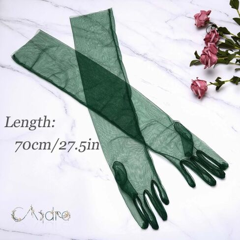 CASDRE Long Tulle Gloves Elbow Length Bridal Arm Sleeves Prom Halloween Costume Sheer Gloves for Women in Kuwait