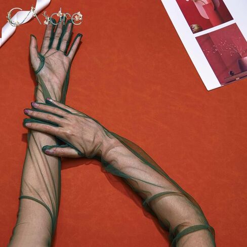 CASDRE Long Tulle Gloves Elbow Length Bridal Arm Sleeves Prom Halloween Costume Sheer Gloves for Women in Kuwait