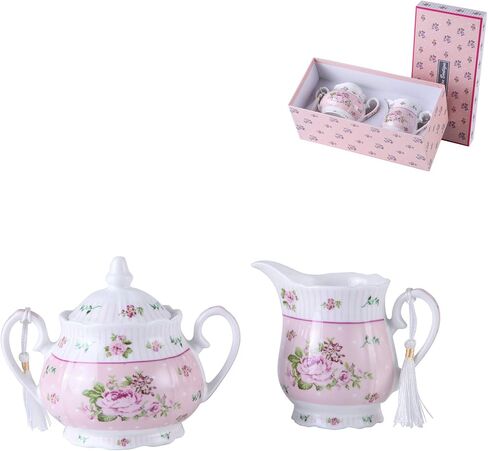 London Boutique Porcelain Teapot Sugar Bowl and Cream Milk Jug Shabby Chic Vintage Floral in Gift box 40oz (Cream & Sugar Set Rose Pink) in Saudi Arabia