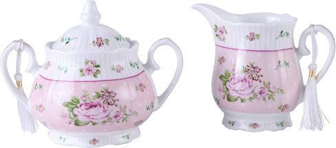 London Boutique Porcelain Teapot Sugar Bowl and Cream Milk Jug Shabby Chic Vintage Floral in Gift box 40oz (Cream & Sugar Set Rose Pink) in Saudi Arabia