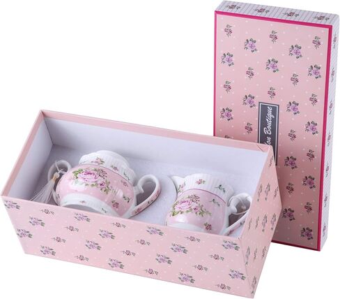 London Boutique Porcelain Teapot Sugar Bowl and Cream Milk Jug Shabby Chic Vintage Floral in Gift box 40oz (Cream & Sugar Set Rose Pink) in Saudi Arabia