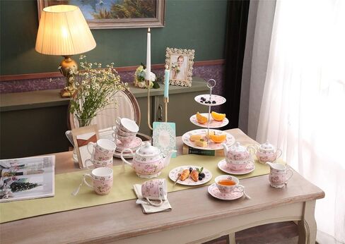 London Boutique Porcelain Teapot Sugar Bowl and Cream Milk Jug Shabby Chic Vintage Floral in Gift box 40oz (Cream & Sugar Set Rose Pink) in Saudi Arabia