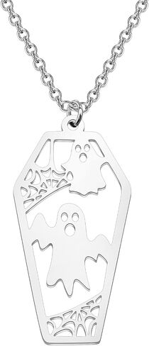 Stainless Steel Ghost Coffin Charm Pendant Necklace Spooky Halloween Charms Halloween Jewelry in Saudi Arabia
