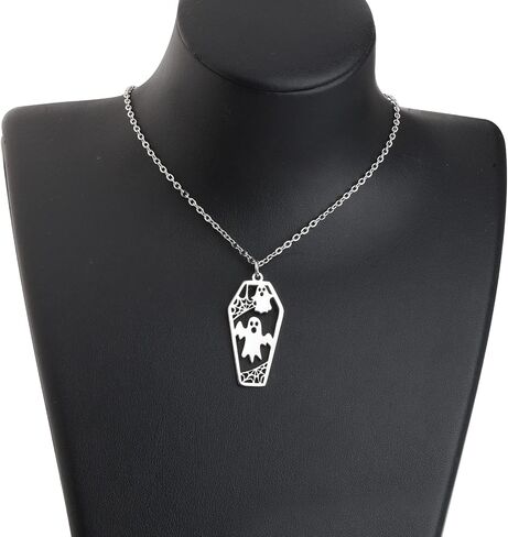 Stainless Steel Ghost Coffin Charm Pendant Necklace Spooky Halloween Charms Halloween Jewelry in Saudi Arabia