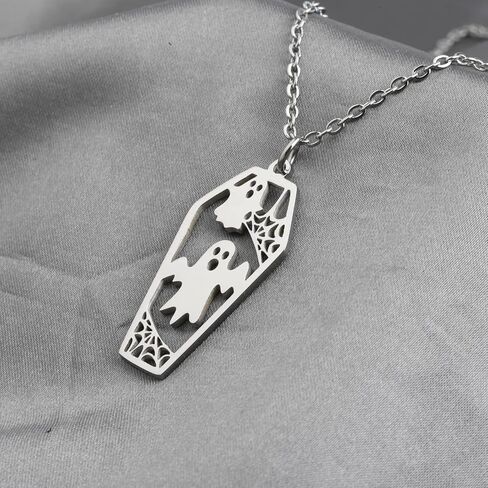 Stainless Steel Ghost Coffin Charm Pendant Necklace Spooky Halloween Charms Halloween Jewelry in Saudi Arabia