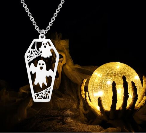 Stainless Steel Ghost Coffin Charm Pendant Necklace Spooky Halloween Charms Halloween Jewelry in Saudi Arabia