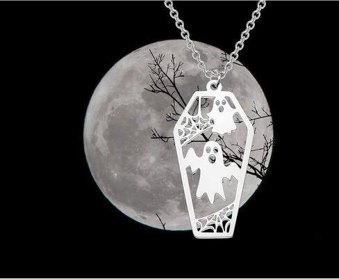 Stainless Steel Ghost Coffin Charm Pendant Necklace Spooky Halloween Charms Halloween Jewelry in Saudi Arabia