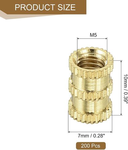 uxcell 200Pcs M5x10x7mm Knurled Insert Nut, Brass Double-Pass Insert Embedment Nuts 3D Printing Brass Nuts for 3D Printing Parts Laptop Automotive Plastic Shell in Saudi Arabia