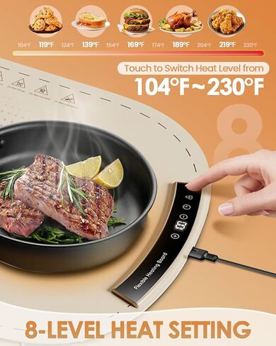 Electric Warming Tray, Thermochromic Fast Heating Warming Mat for Food with 8 Temperature Settings, Auto Shut-Off & Child-Lock, Portable Silicone Food Warmer for Buffet, Parties, Everyday Use in Saudi Arabia