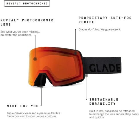 نظارات التزلج GLADE Adapt 2 - تصميم ثنائي العدسات فوتوكروميك، مضادة للضباب، حماية من الأشعة فوق البنفسجية، معدات التزلج على الجليد والتزلج in Kuwait