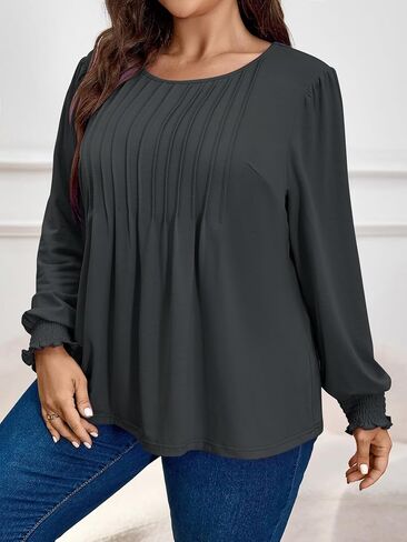Women's Plus Size Tops Long Sleeve Tunic Tops Crew Neck Pleated Casual Loose Tunic Blouse in Saudi Arabia