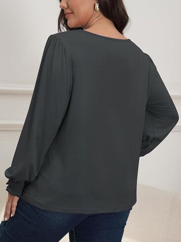 Women's Plus Size Tops Long Sleeve Tunic Tops Crew Neck Pleated Casual Loose Tunic Blouse in Saudi Arabia