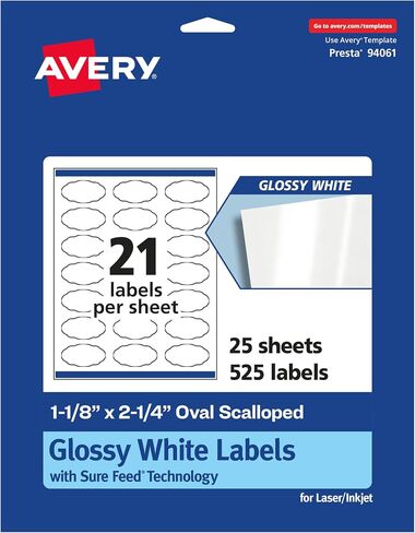 ملصقات Avery بيضاوية بيضاء لامعة مع تغذية مؤكدة، 1-1/8 بوصة × 2-1/4 بوصة، 210 ملصق أبيض لامع، طباعة إلى الحافة، لاصق ملصق دائم، ملصقات قابلة للطباعة بالليزر/النافثة للحبر in Saudi Arabia