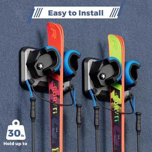 Snowboard, Ski, and Skateboard Wall Mount Rack – Multi-Purpose Garage Wall Storage Holder | Space-Saving Clamp Organizer for Skate Decks, Hockey Sticks, Ski Poles, Shovels, and More-Blue in Saudi Arabia