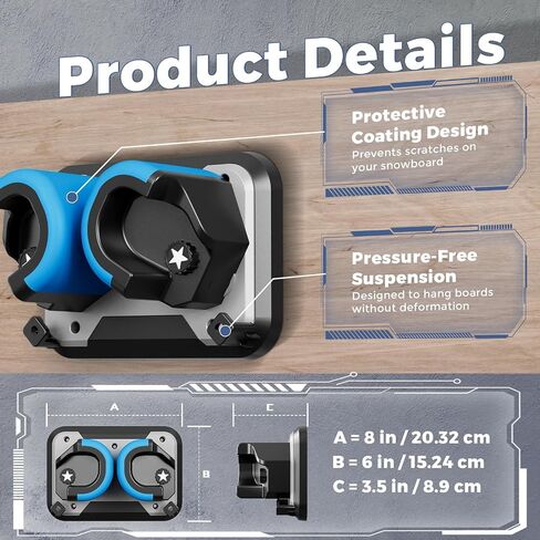 Snowboard, Ski, and Skateboard Wall Mount Rack – Multi-Purpose Garage Wall Storage Holder | Space-Saving Clamp Organizer for Skate Decks, Hockey Sticks, Ski Poles, Shovels, and More-Blue in Saudi Arabia