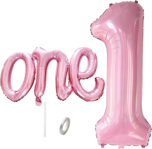 2Pcs White Gold One Balloon Set, 40inch Big Giant Large Light Gold Number 1 Balloon and 26inch Script Letter One Balloon Banner, One Balloons for 1st Birthday Decorations for Boy or Girl in Saudi Arabia
