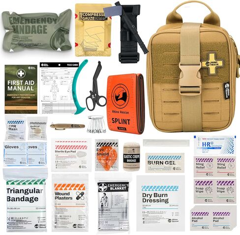 RHINO RESCUE IFAK مجموعة الإسعافات الأولية للصدمات الحقيبة الطبية للسيارة والسفر والمشي لمسافات طويلة (أسود) in Kuwait