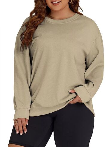 ROSRISS Womens-Plus-Size-Sweatshirts Oversized Long Sleeve Shirts Trendy Crew Neck Pullover Sweaters Casual Tops XL-5XL in Kuwait