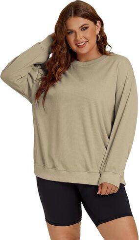 ROSRISS Womens-Plus-Size-Sweatshirts Oversized Long Sleeve Shirts Trendy Crew Neck Pullover Sweaters Casual Tops XL-5XL in Kuwait