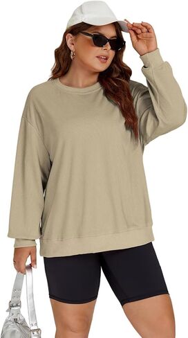 ROSRISS Womens-Plus-Size-Sweatshirts Oversized Long Sleeve Shirts Trendy Crew Neck Pullover Sweaters Casual Tops XL-5XL in Kuwait