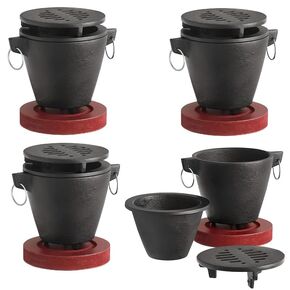 OCS Parts Pro Chef Series 4-Pack Mini Tabletop Cast Iron Grills with Wood Base and Fuel Holder for Hibachi, Smores, and Appetizers