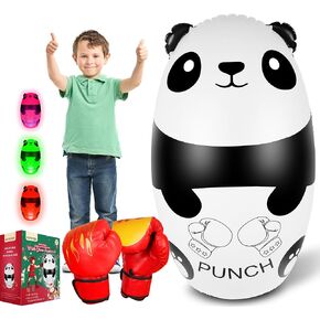 Punching Bag for Kids with Boxing Gloves 120cm Light Up Panda Inflatable Boxing Bag Stress Relief Toy for Kids 3-9 Ideal Gift for Boys & Girls BPA-Free(3xAAA Batteries Not Included)