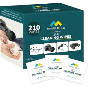 Mindful Design Lens Cleaning Wipes for Eyeglasses, 210ct - Individually Wrapped, Eye Glass Cleaning, Lens Wipes for Glasses/Sunglasses, Packaging May Vary