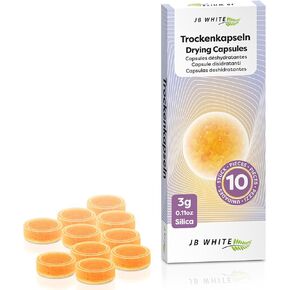 JB White 10 Hearing Aid Drying Capsules for Phonak Charger Case, C&C Dry-Cap, Starkey and Unitron Box | Dehumidifier Puck, Orange Silica Desiccant Tablets (1 Pack, 10pcs, 3g)