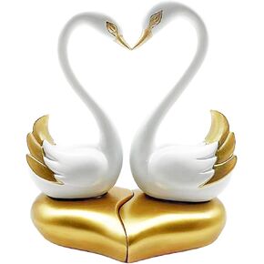 Dosker Swan Statues,Couple's Home Decorations for Living Room,Lovers Sculpture,Animal Birds Sculptures Home Decor for Coffee Table,Bookshelf Decor Accents,Valentine's Day Gift(Black Gold 2pcs)