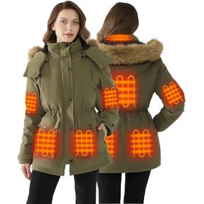 Heated Jackets for Women with 18400mAh 12V Battery Pack Included, Parka Womens Heated Jacket with Detachable Hood